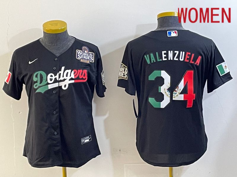 Women Los Angeles Dodgers #34 Valenzuela Black Game 2024 Nike MLB Jersey style 10291->women mlb jersey->Women Jersey